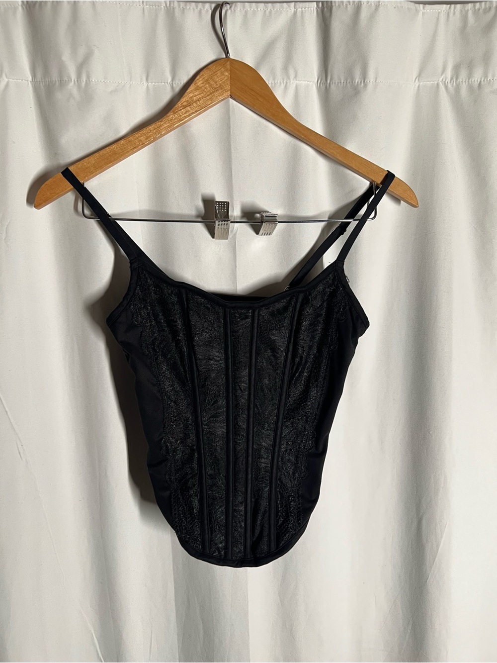 Black Lace Corset-Style Camisole Top